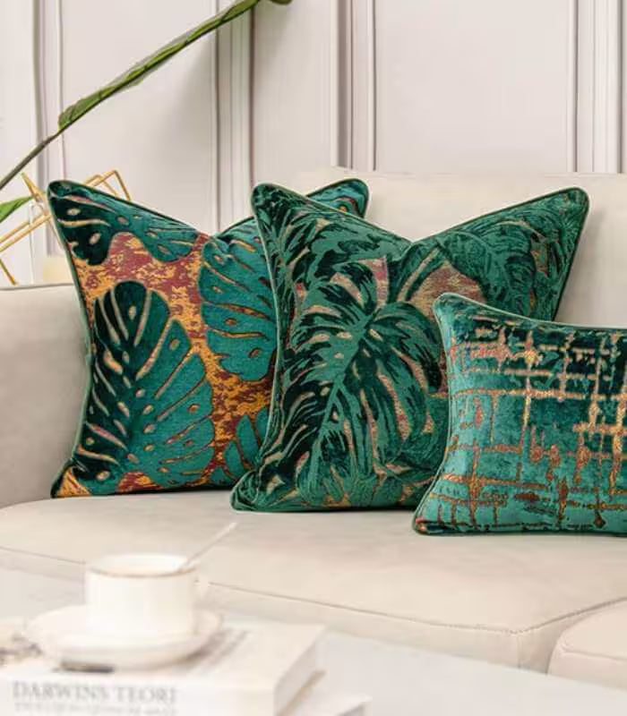 Velvet Floral Garden Cushion Cover Velvet Embroidery Green
