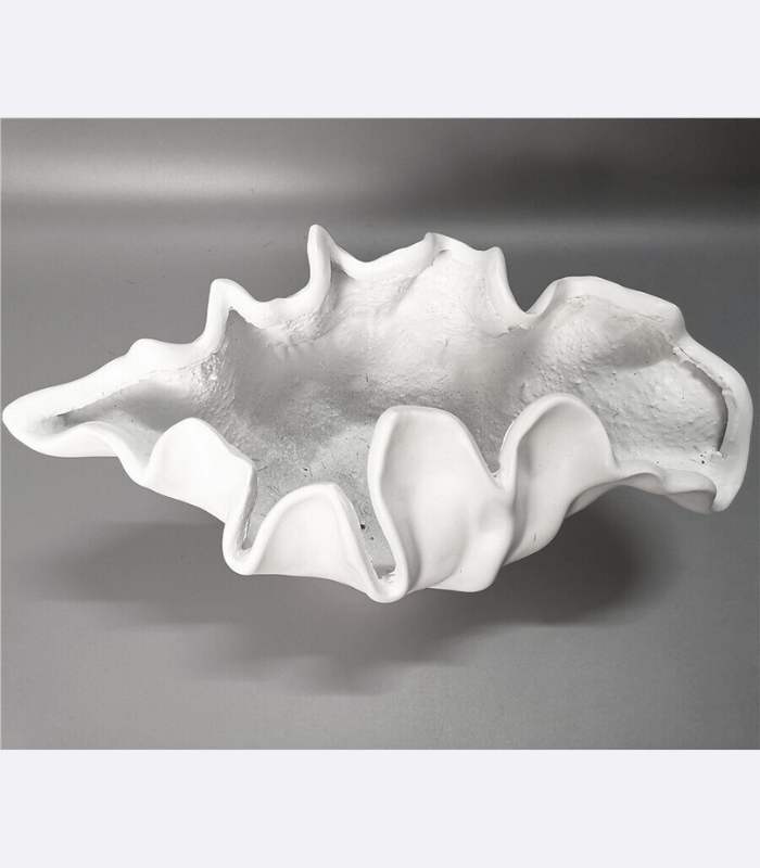 Centerpiece Bowl Vase with Rippled Design Large White Resin