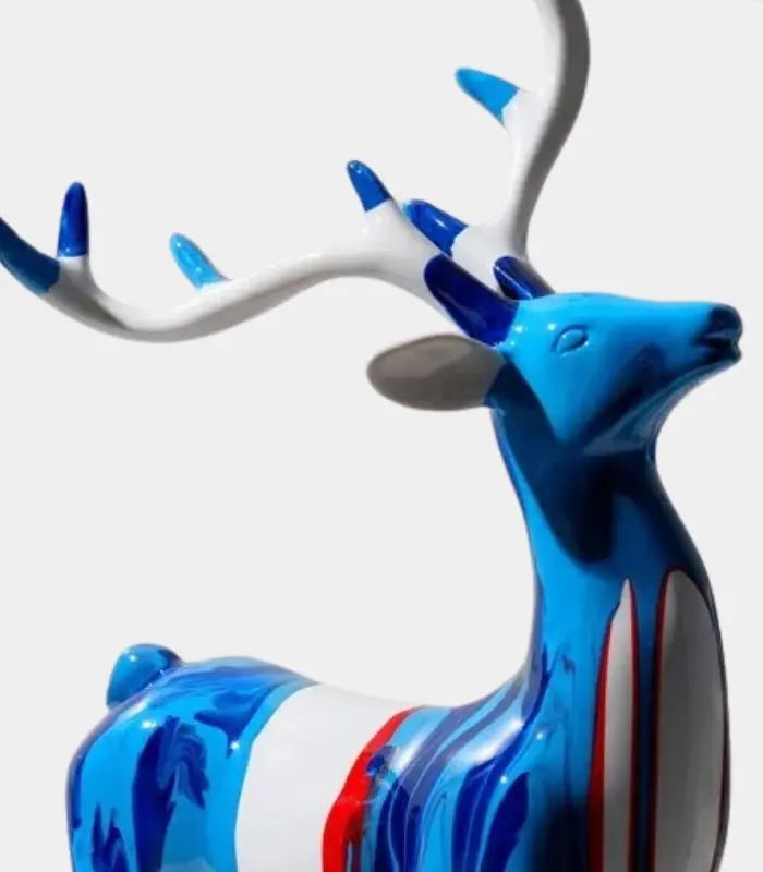 Set of 2 Reindeer Sculptures Blue & White Resin