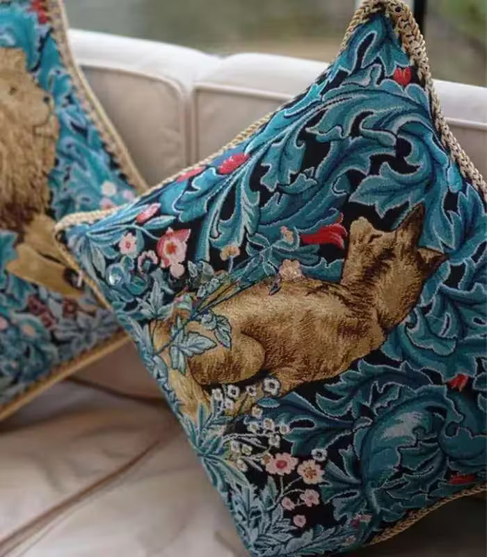 Gris Loup Art Deco Cushion Cover - Luxurious Tapestry Cotton Jacquard