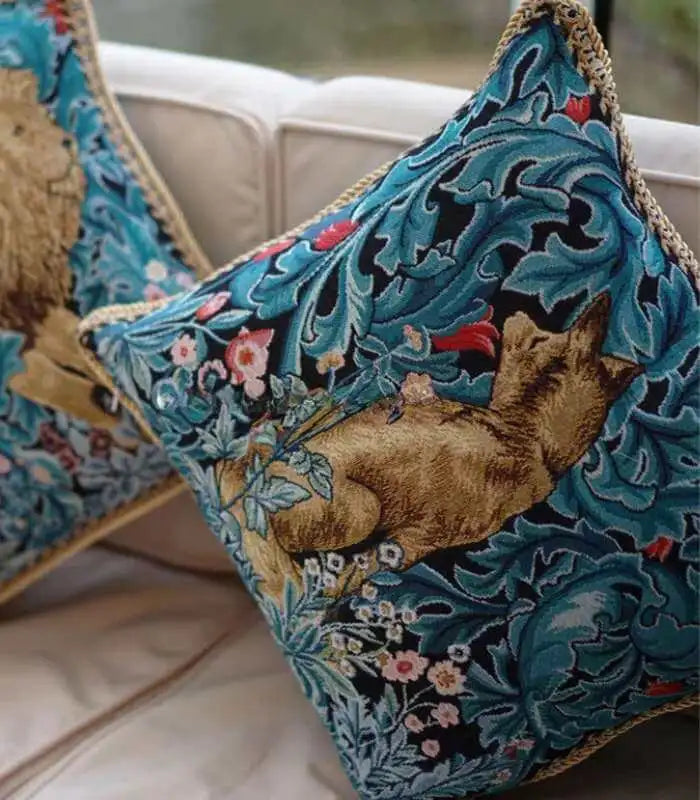 Gris Loup Art Deco Cushion Cover - Luxurious Tapestry Cotton Jacquard