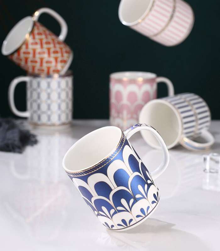 Bathroom Accessories Mouthwash Mug Blue & White Ceramic