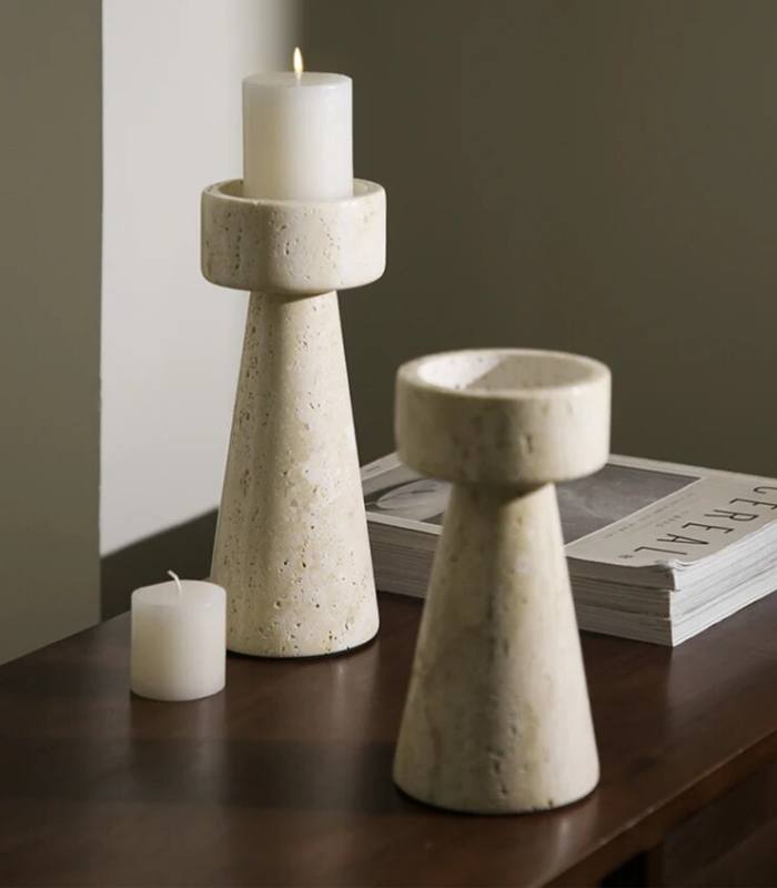 Candle Holder Natural Travertine