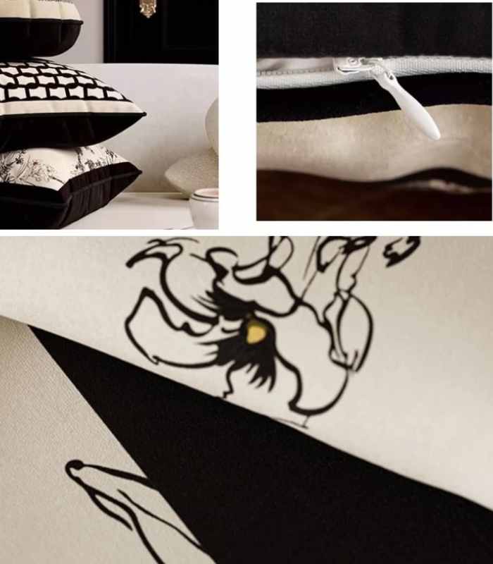 Romantic Cushion Cover Black & White Velvet