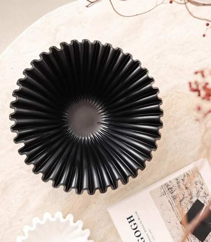 Decorative Fruit Bowl Ruffle Black Resin 27 cm