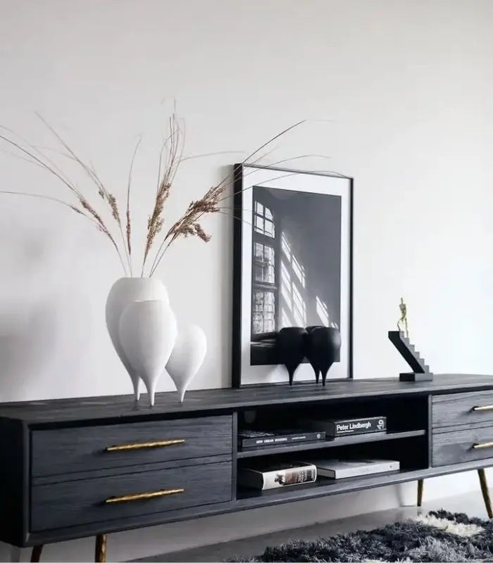 Modern Abstract Resin Vase Set - Sculptural White Wave Design 32 cm