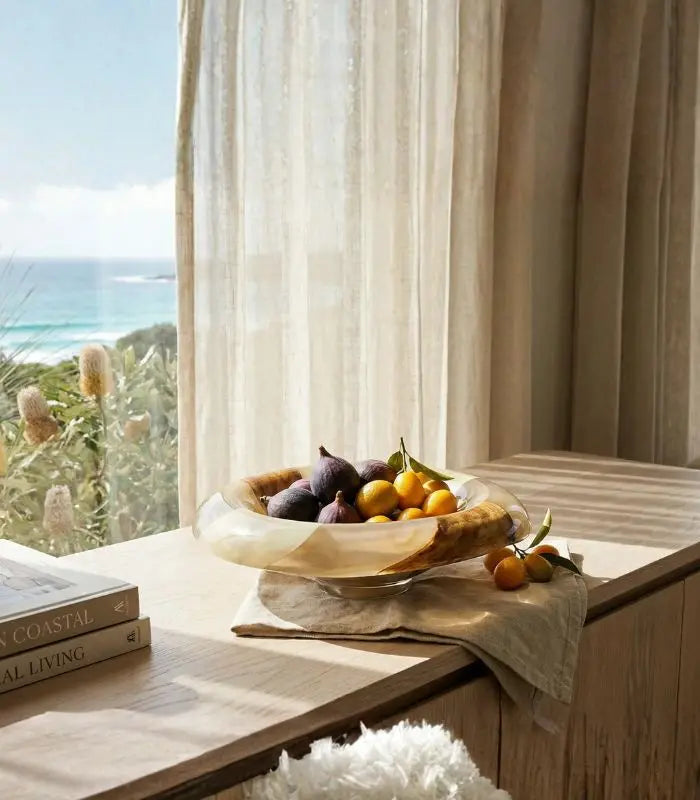 Decorative Bowl - Amber Swirl Handcrafted Glass 27.7 cm