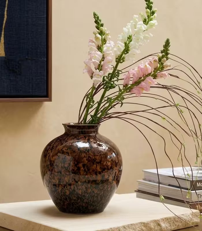 Vesper Tabetop Vase – Tortoiseshell Glaze Design with Round Silhouette Porcelain 24 cm