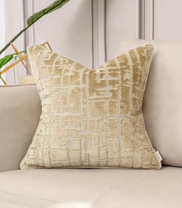Velvet Floral Garden Cushion Cover Velvet Embroidery Beige