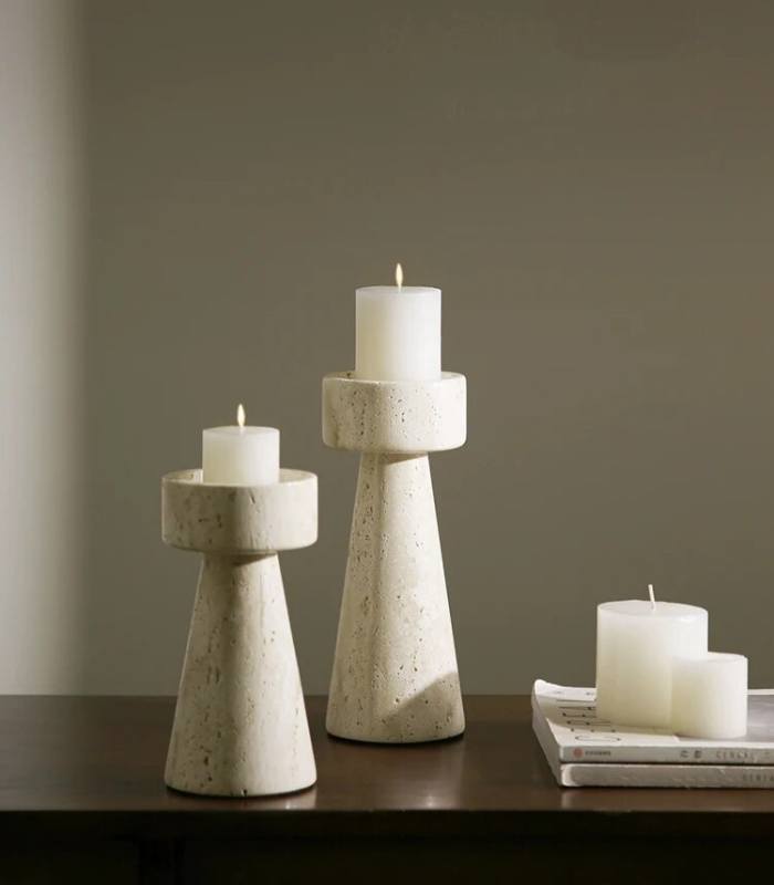 Candle Holder Natural Travertine