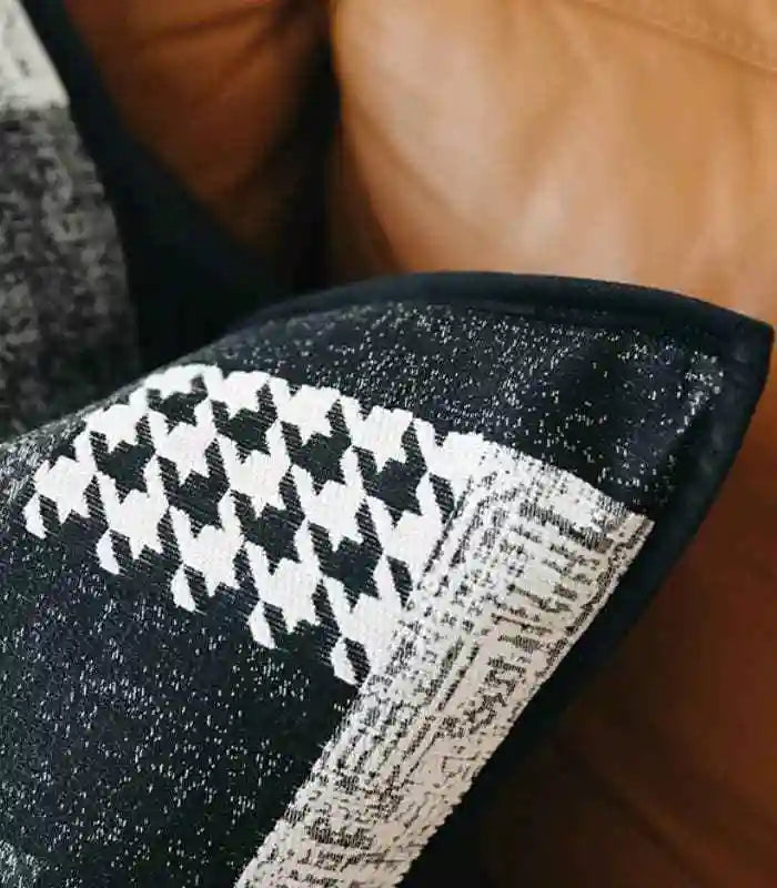 Houndstooth Cushion Cover Black & White Jacquard 48cm