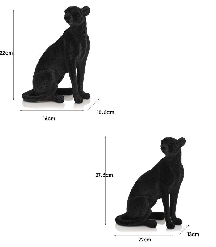 Decorative Cheetah Sculpture Resin Flocking Black