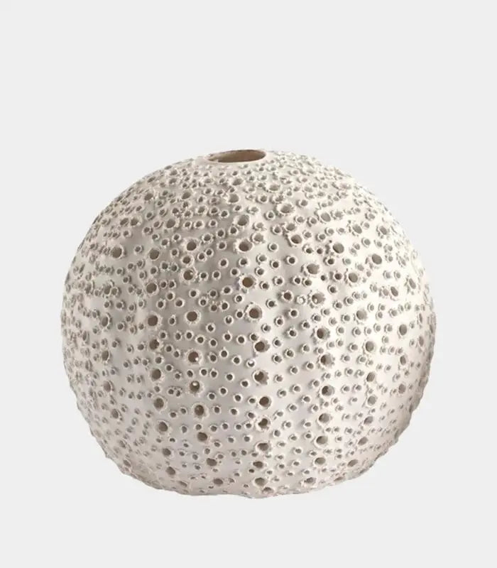 Riccio Handcrafted Ceramic Vase – Textured Spherical Form in Cream