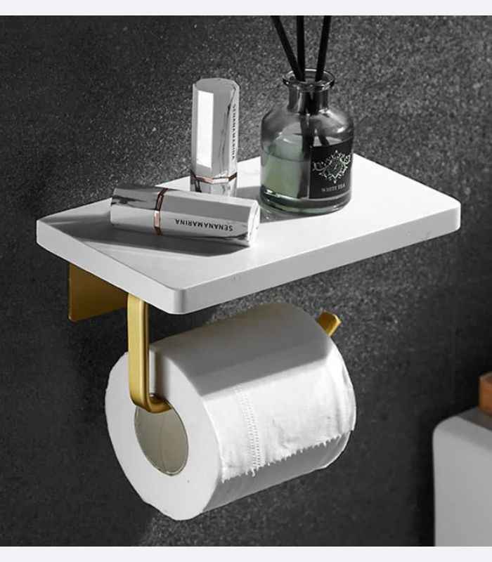 Toilettenpapierhalter Wandmontage Naturmarmor Gebürstetes Gold
