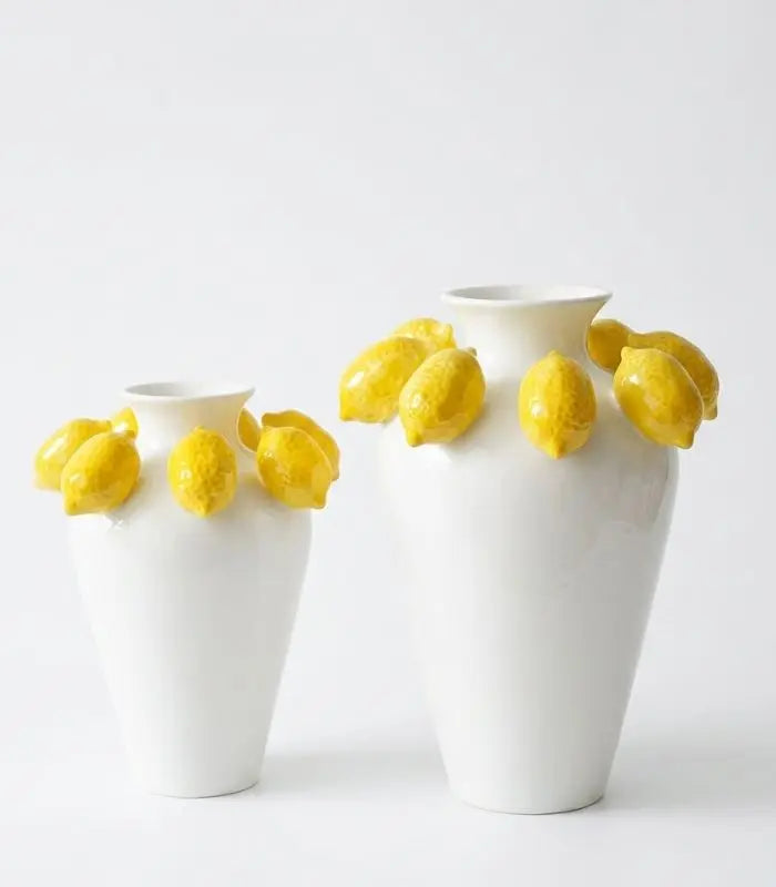 Limoncello Porcelain Vase – White with Sculptural Lemon Detail