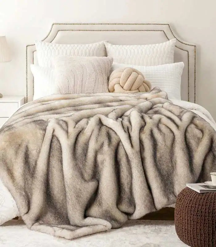 Faux Fur Blanket Throw Cream - Grey