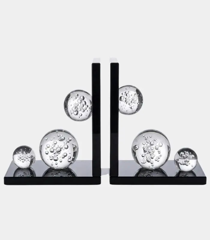 Set 2 Pcs Crystalline Bubble Bookends – Contemporary Glass Design