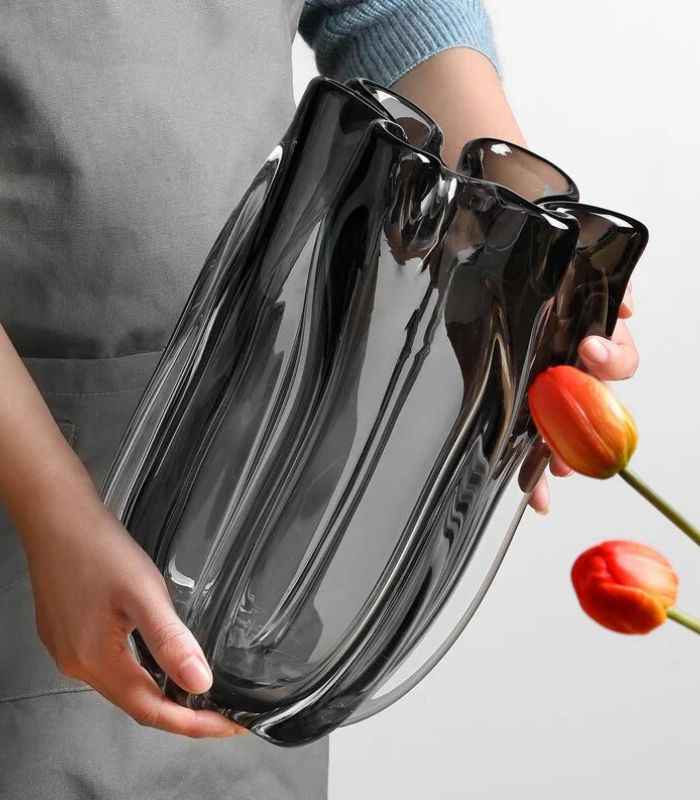 Hand-Blown Glass Vase Floral Black Hue