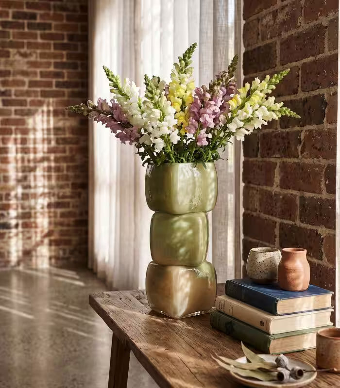 Handcrafted Stacked Glass Vase – Gradient Ombre Design 28 cm