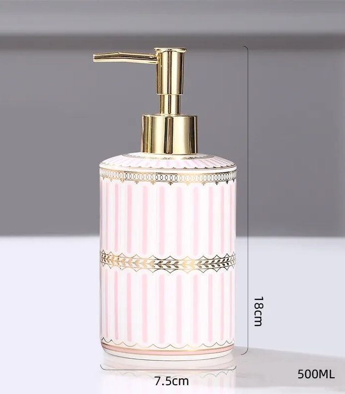 5-teiliges Badezimmer-Accessoires-Set, Keramik, Rosa & Weiß