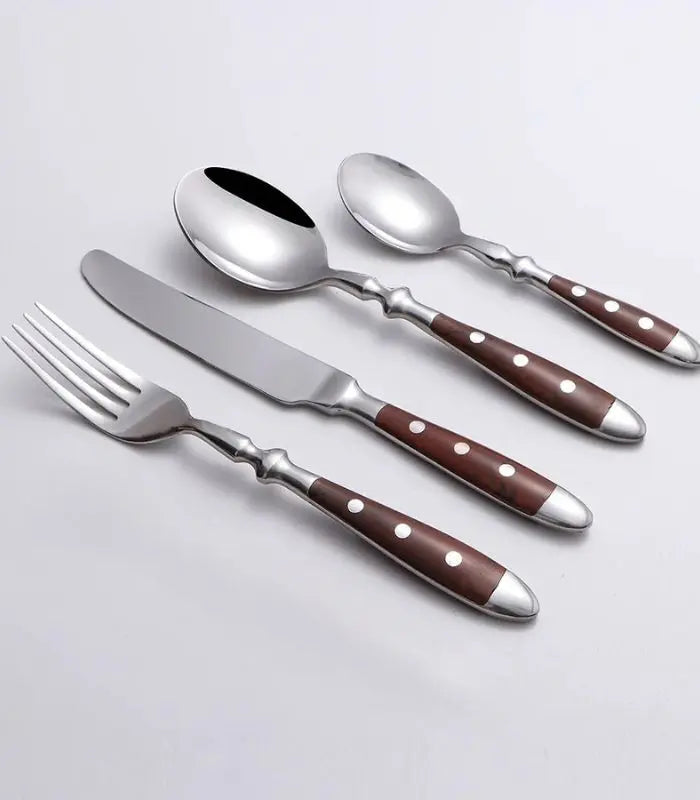 24pcs Cutlery Set Winchester Crest Resin and 18/10 Stainless Steel Set for 6 Brown