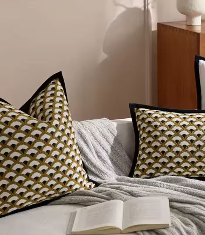 Aurelia Art Deco Scale Pattern Chenille Cushion Cover – Sophisticated Geometric Design