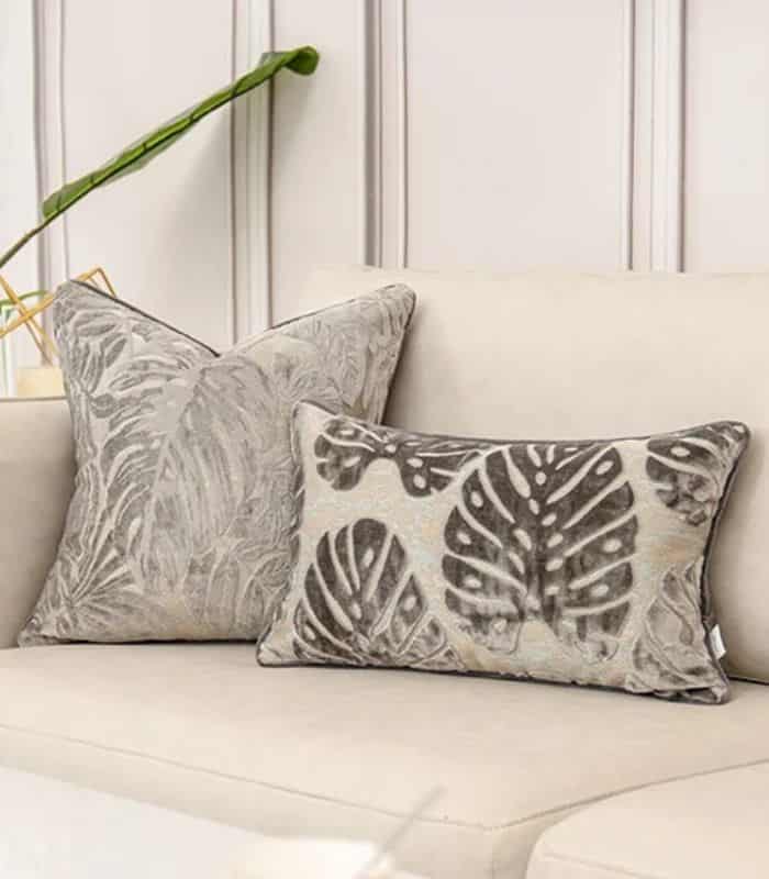 Velvet Floral Garden Cushion Cover Velvet Embroidery Grey
