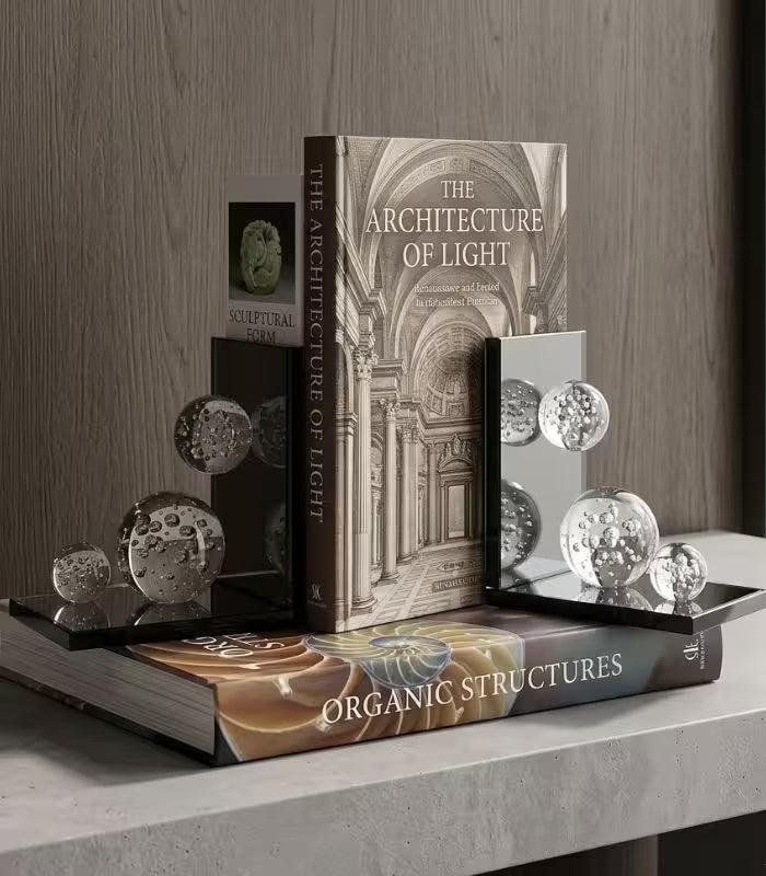 Set 2 Pcs Crystalline Bubble Bookends – Contemporary Glass Design