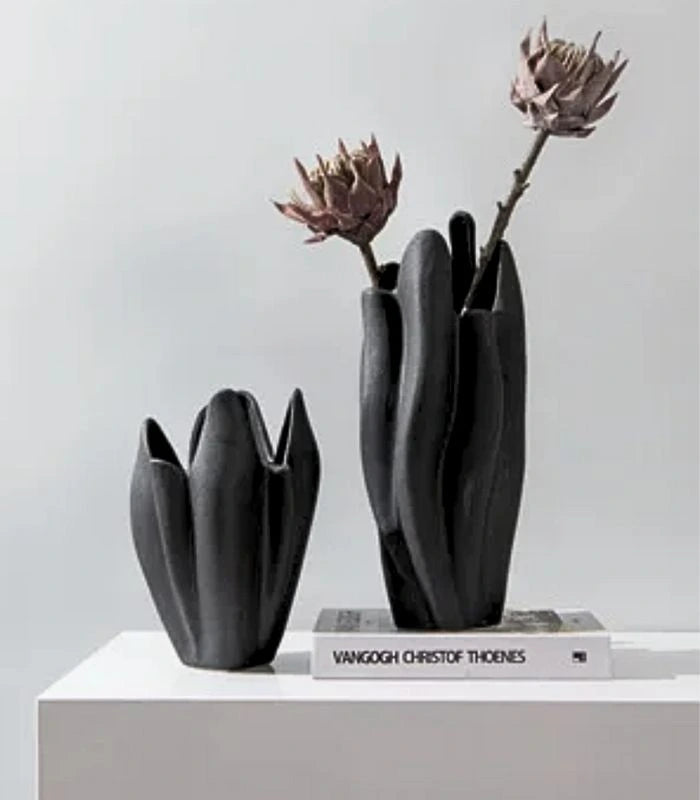 Noir Ceramic Vase Black Textured