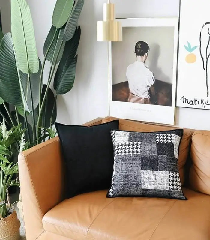 Houndstooth Cushion Cover Black & White Jacquard 48cm