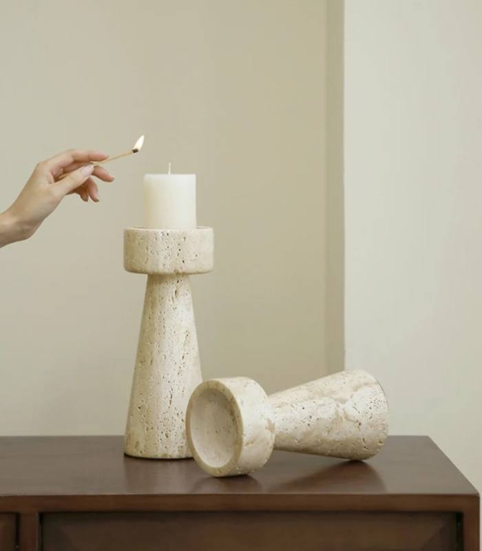 Candle Holder Natural Travertine