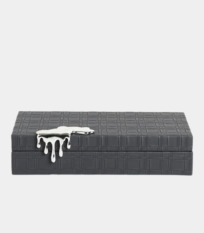 Leather Jewelry Box with Silver Drip Accent - Elegant Storage (2 Sizes) Grey