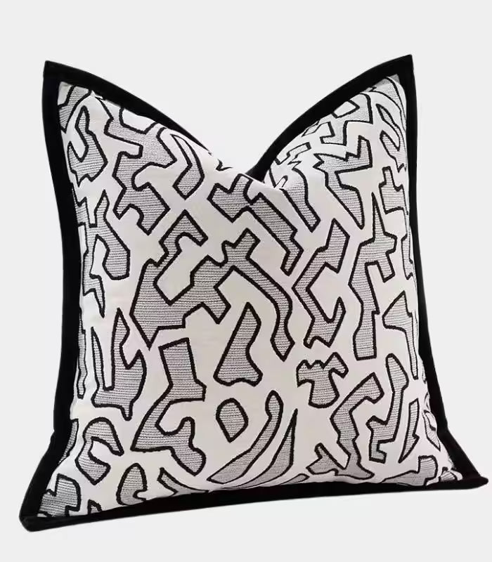 Geometric Tribal Chenille Cushion Cover Ivory/Grey/Black