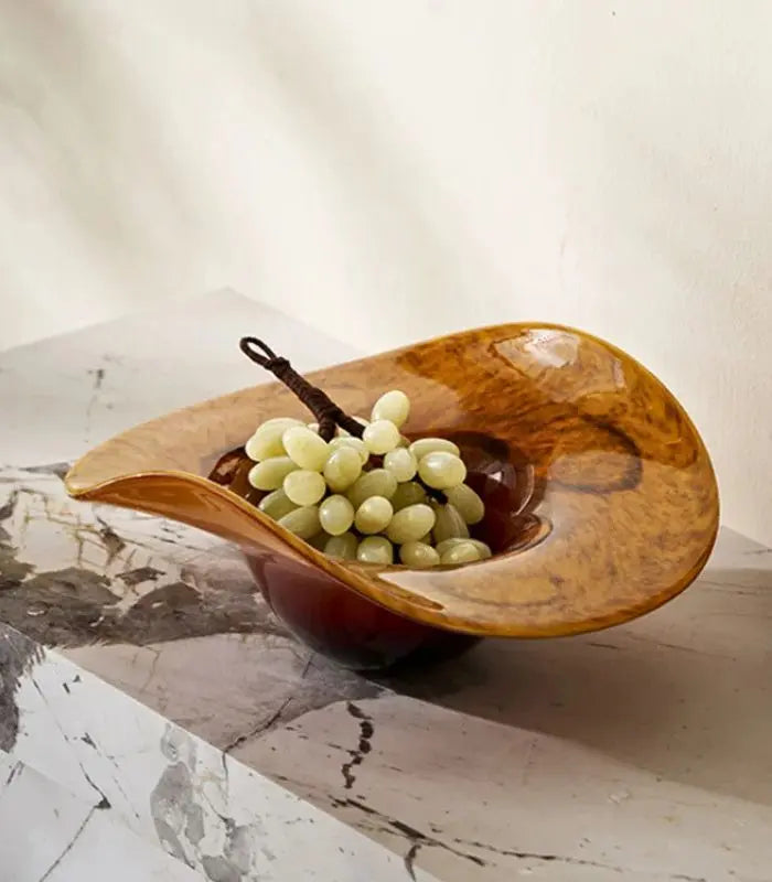 Serving Bowl – Handcrafted Decoratibe Bowl Organic Form Amber Glass 28 cm