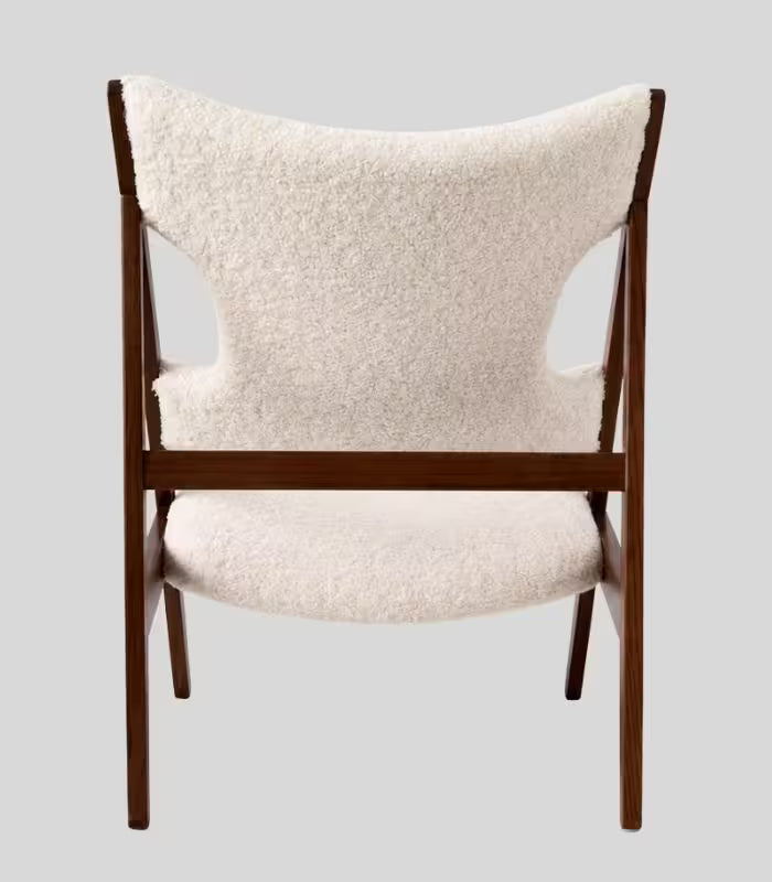 Knitting Lounge Chair — Mid-Century A-Frame in Ashwood & Ivory Boucle | Low-Slung Accent Chair