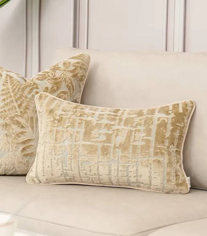 Velvet Floral Garden Cushion Cover Velvet Embroidery Beige