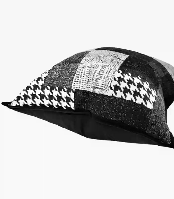 Houndstooth Cushion Cover Black & White Jacquard 48cm