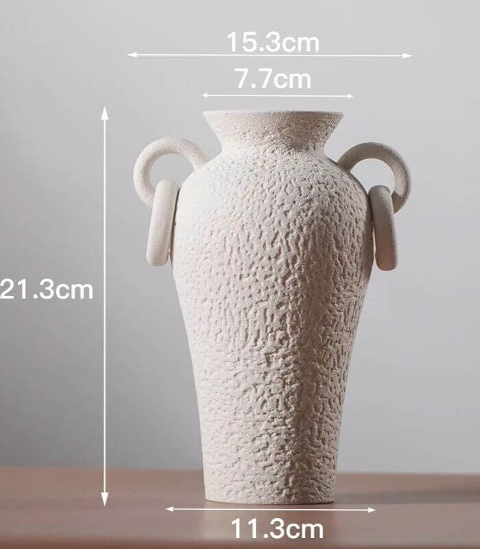 Table Top Vase Amphora Ceramic Off White
