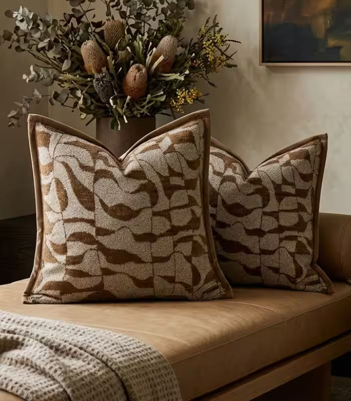 Marlowe Jacquard Cushion Cover – Tonal Abstract Design with Velvet Piping