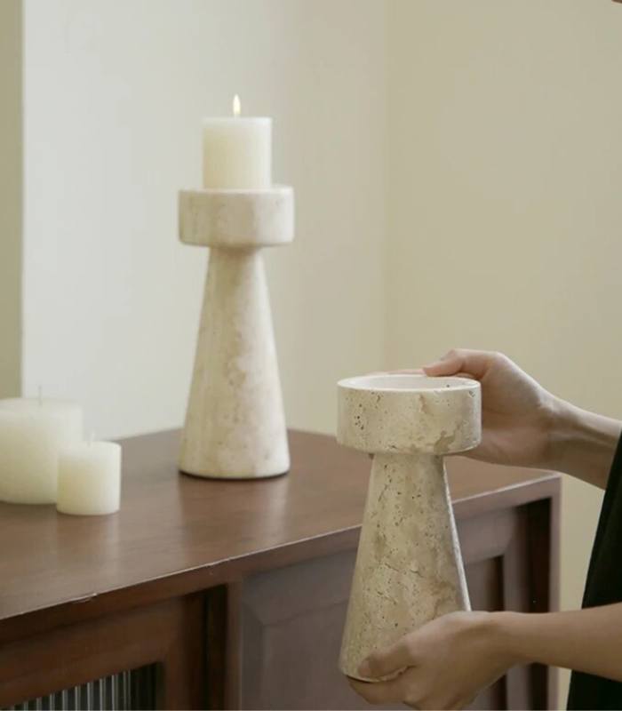 Candle Holder Natural Travertine