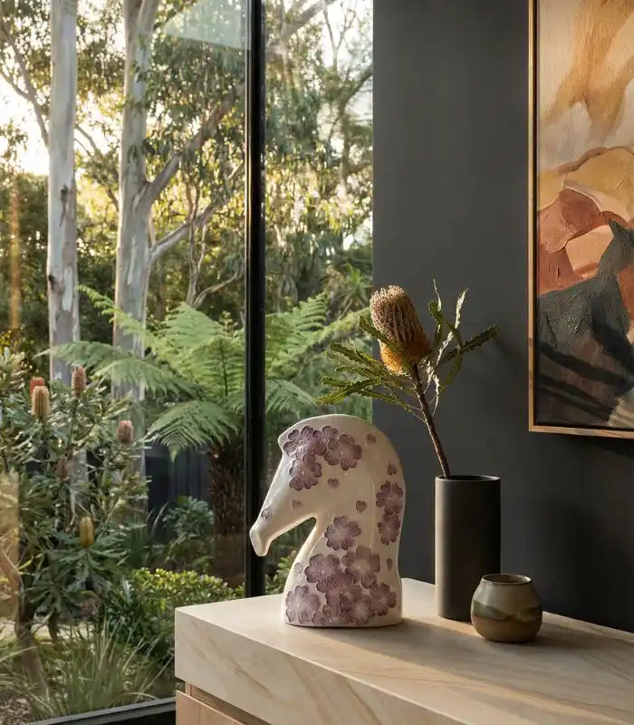 Celestine Ceramic Horse Head Sculpture – Hand-Painted Floral Design