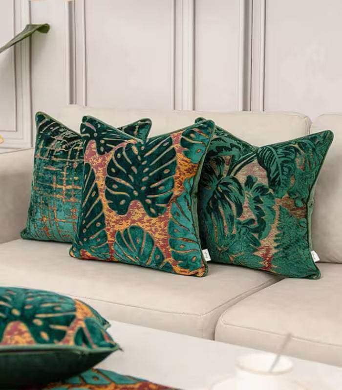 Velvet Floral Garden Cushion Cover Velvet Embroidery Green