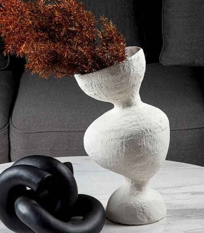 White Ceramic TableTop Vase Handcrafted Abstract Large 40 cm