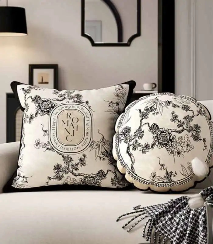 Romantic Cushion Cover Black & White Velvet