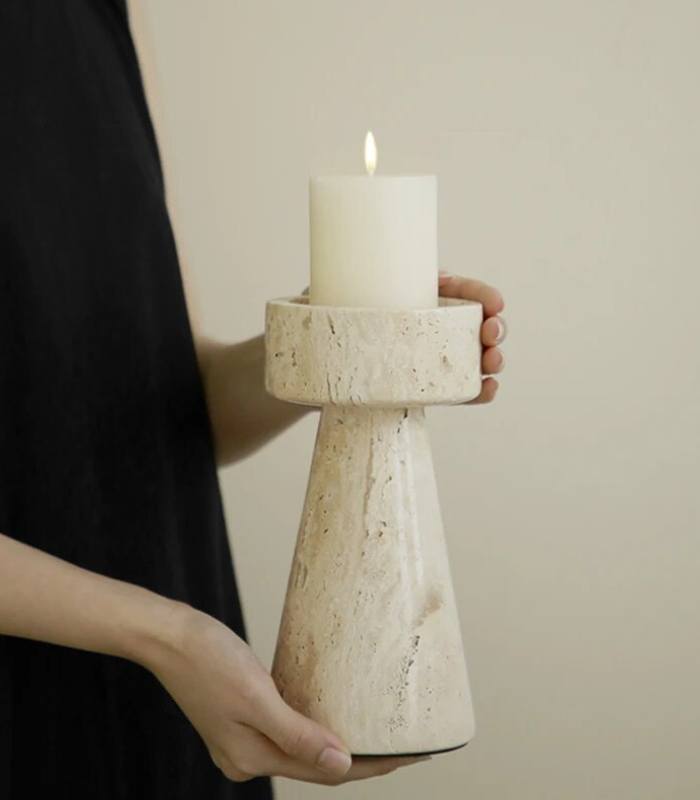 Candle Holder Natural Travertine