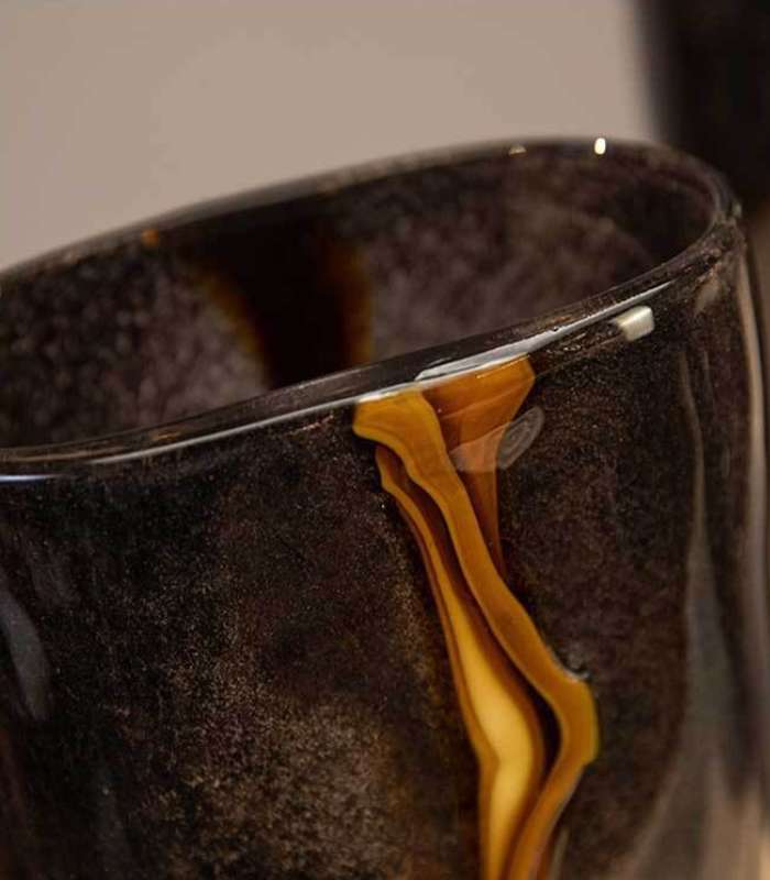 Tabletop Vase Black & Gold Kintsu Glass
