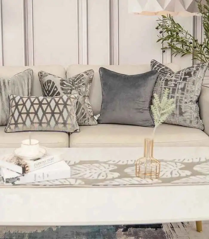 Velvet Floral Garden Cushion Cover Velvet Embroidery Grey