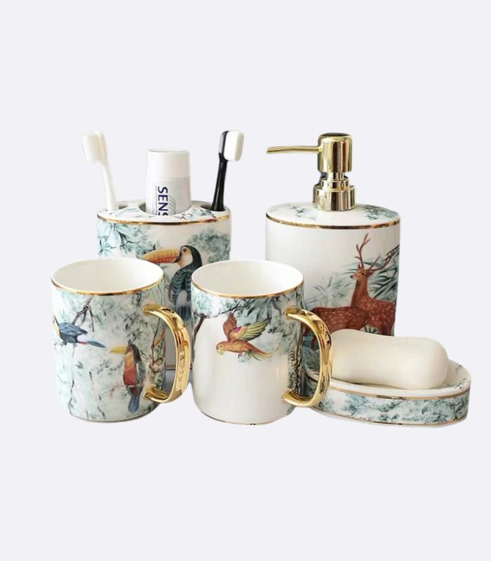 Bathroom Accessories Set Ceramic Bathroom Set Jungle Print