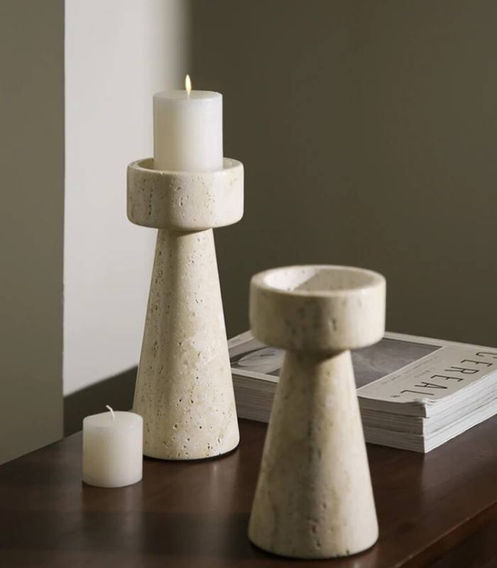 Candle Holder Natural Travertine