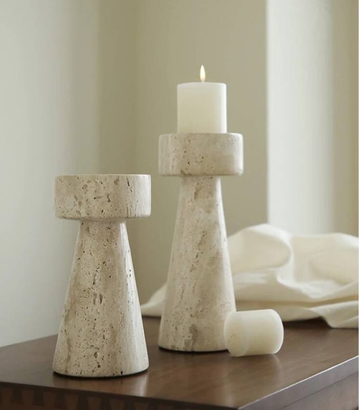 Candle Holder Natural Travertine